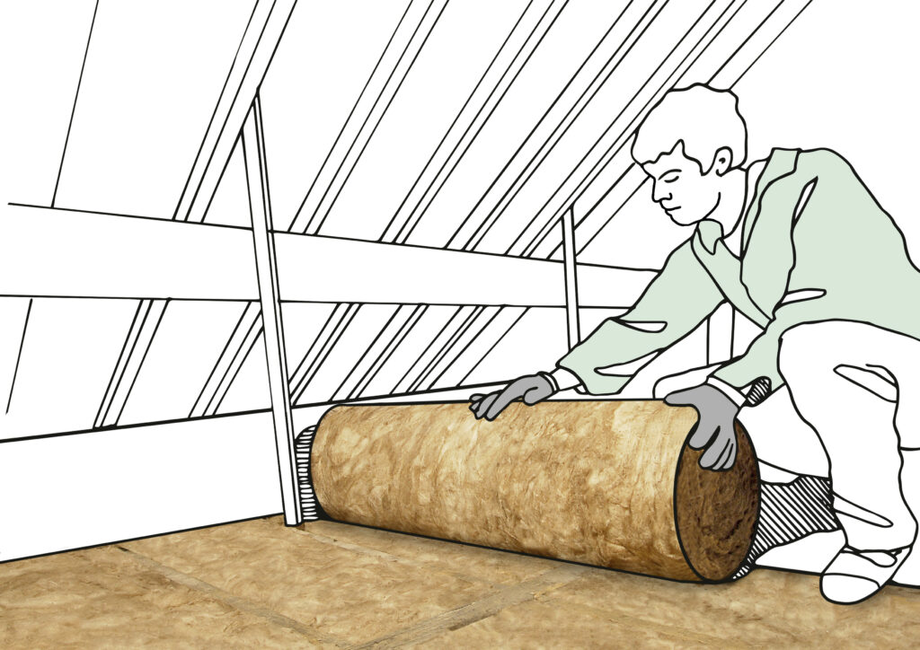 Bei nicht begehbaren Dachgeschossen wird der Boden mit flexiblen Dämmstoffen aus Glaswolle oder Steinwolle ausgelegt.