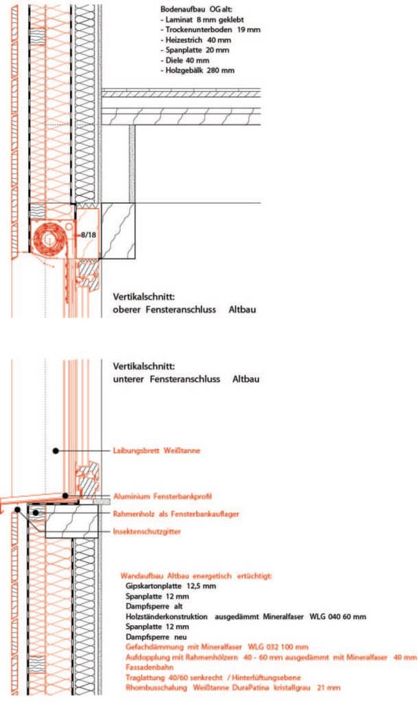 Fenster I Fassadenaufbau I Wohnhaus in Stuttgart I Dämmung I Mineralwolle I Der Dämmstoff I Zeichnung schott architekten